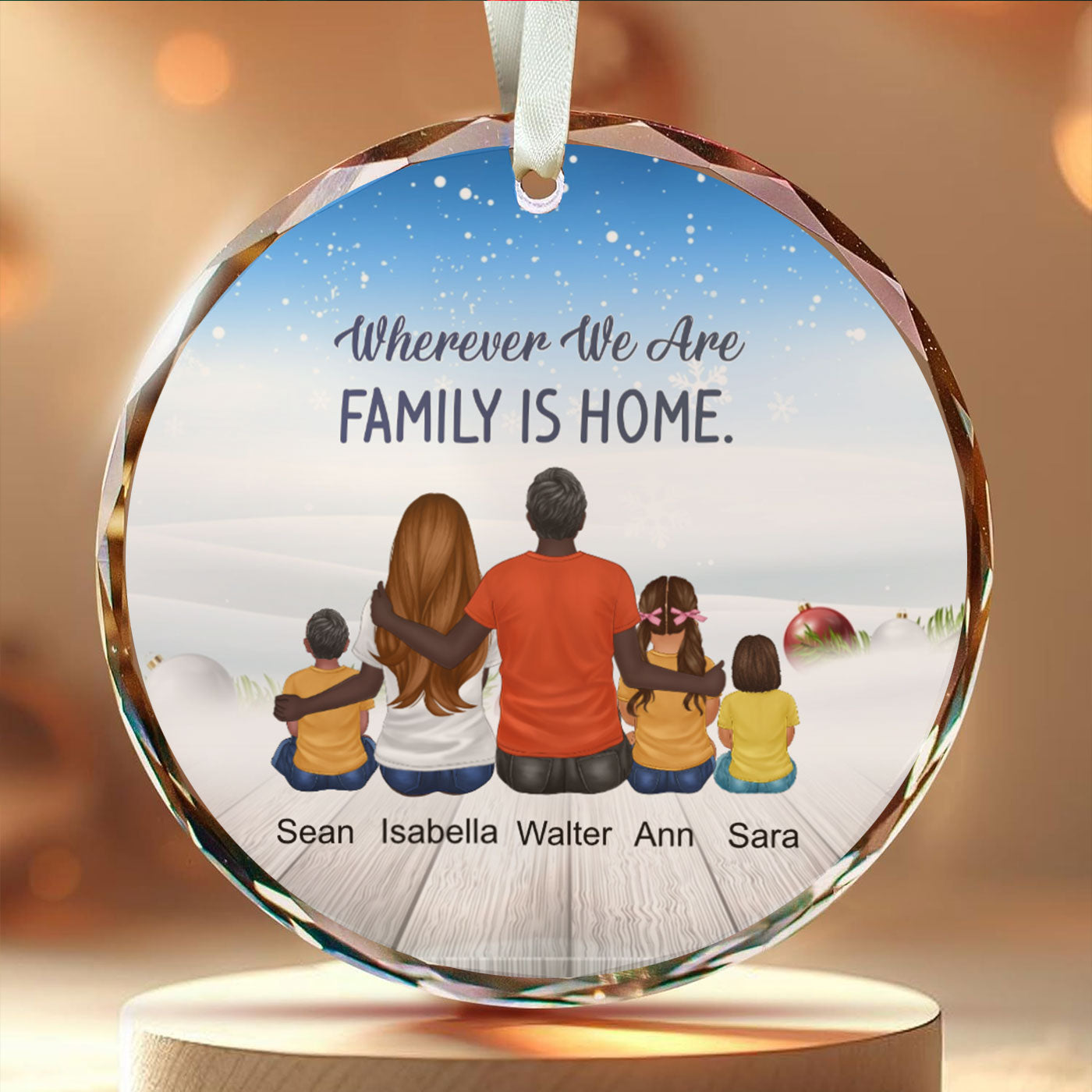Family Christmas | Our Hearts Are Forever Connected | Personalized Glass Ornament